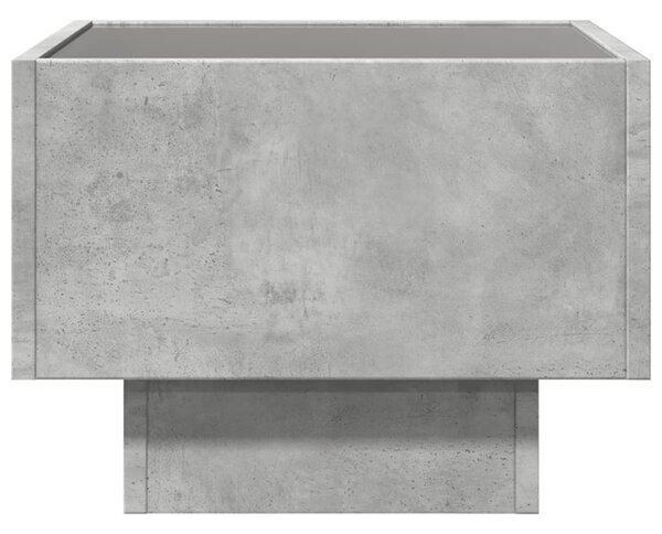 Betonszürke szerelt fa kisasztal LED-del 40 x 40 x 30 cm