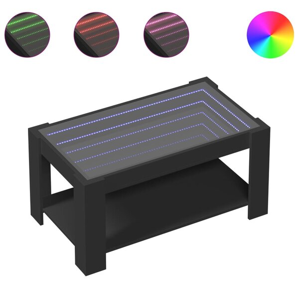 Fekete szerelt fa dohányzóasztal LED-del 93 x 53 x 45 cm