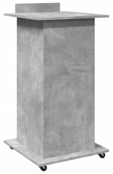 Betonszürke szerelt fa állópult kerékkel és fiókkal 55x55x107cm