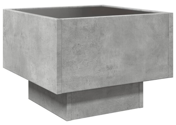 Betonszürke szerelt fa kisasztal LED-del 40 x 40 x 30 cm
