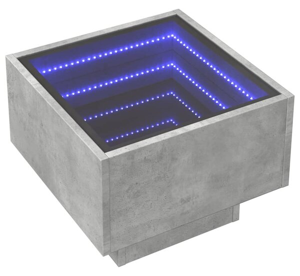 Betonszürke szerelt fa kisasztal LED-del 40 x 40 x 30 cm