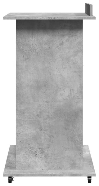 Betonszürke szerelt fa állópult kerékkel és fiókkal 55x55x107cm