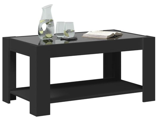 Fekete szerelt fa dohányzóasztal LED-del 93 x 53 x 45 cm