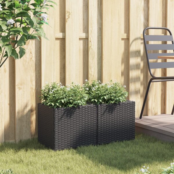 2 db fekete polyrattan kerti ültetőláda 36x30x32 cm