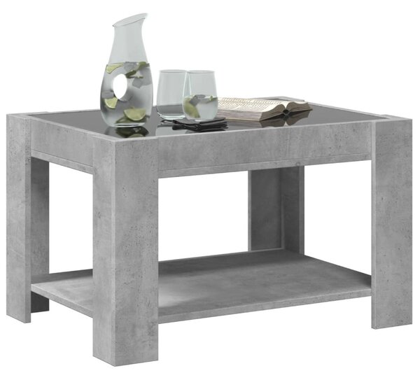 Betonszürke szerelt fa dohányzóasztal LED-del 73 x 53 x 45 cm