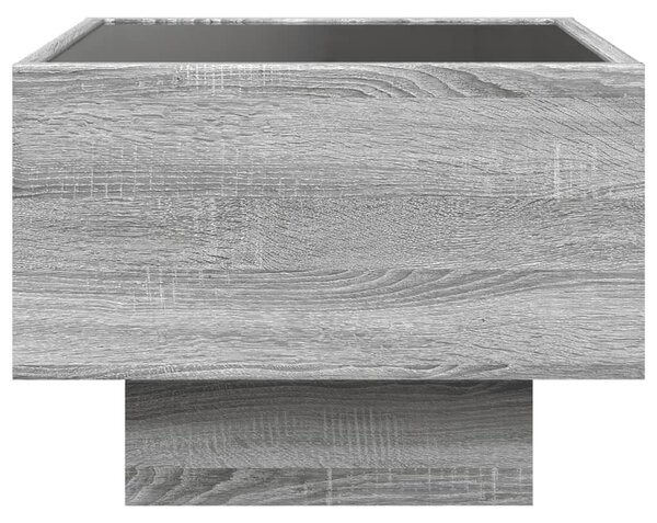 Szürke sonoma színű szerelt fa kisasztal LED-del 40x40x30 cm