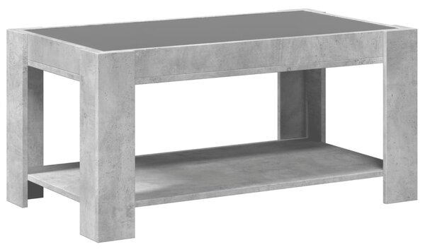 Betonszürke szerelt fa dohányzóasztal LED-del 93 x 53 x 45 cm
