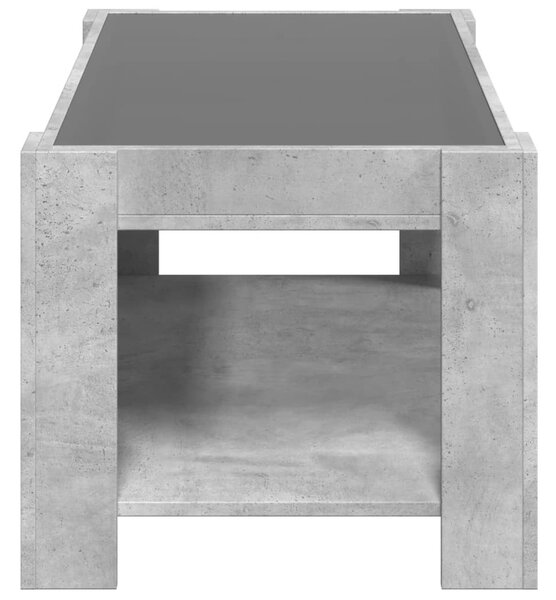 Betonszürke szerelt fa dohányzóasztal LED-del 93 x 53 x 45 cm