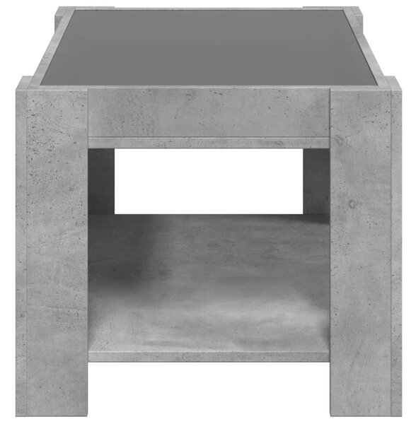 Betonszürke szerelt fa dohányzóasztal LED-del 73 x 53 x 45 cm