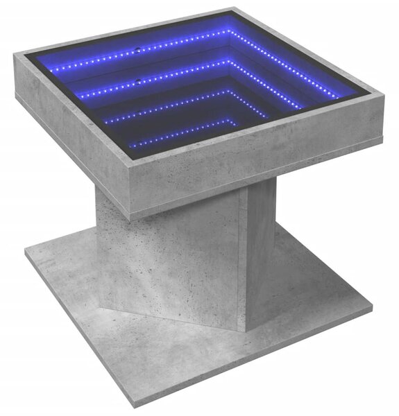 Betonszürke szerelt fa dohányzóasztal LED-del 50 x 50 x 45 cm