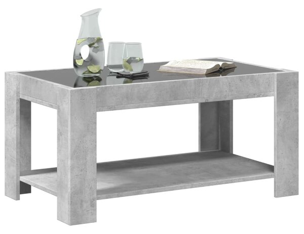 Betonszürke szerelt fa dohányzóasztal LED-del 93 x 53 x 45 cm