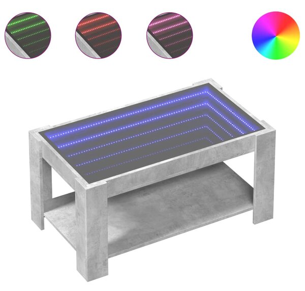 Betonszürke szerelt fa dohányzóasztal LED-del 93 x 53 x 45 cm