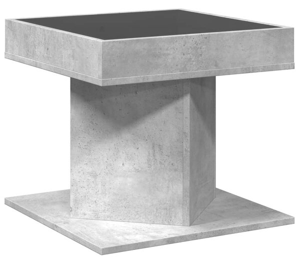Betonszürke szerelt fa dohányzóasztal LED-del 50 x 50 x 45 cm
