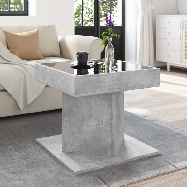 Betonszürke szerelt fa dohányzóasztal LED-del 50 x 50 x 45 cm