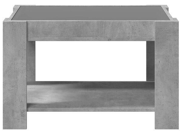 Betonszürke szerelt fa dohányzóasztal LED-del 73 x 53 x 45 cm