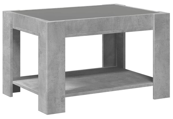 Betonszürke szerelt fa dohányzóasztal LED-del 73 x 53 x 45 cm