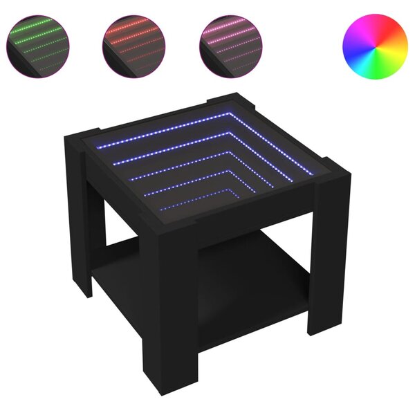 Fekete szerelt fa dohányzóasztal LED-del 53 x 53 x 45 cm