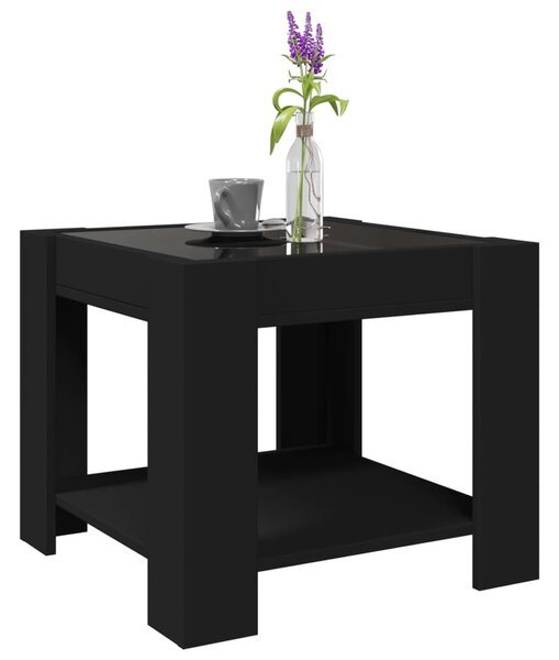 Fekete szerelt fa dohányzóasztal LED-del 53 x 53 x 45 cm