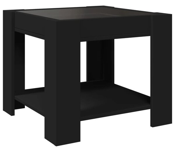 Fekete szerelt fa dohányzóasztal LED-del 53 x 53 x 45 cm