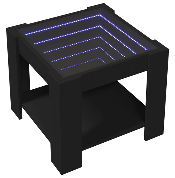 Fekete szerelt fa dohányzóasztal LED-del 53 x 53 x 45 cm