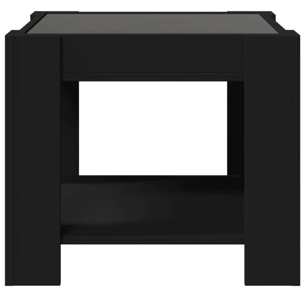 Fekete szerelt fa dohányzóasztal LED-del 53 x 53 x 45 cm