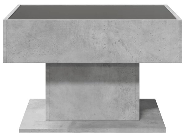 Betonszürke szerelt fa dohányzóasztal LED-del 70 x 50 x 45 cm