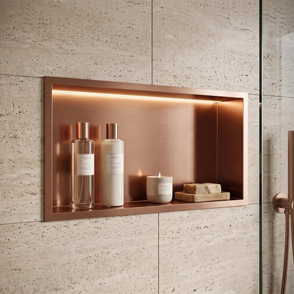 Süllyesztett fürdőszobai polc LED 30x60 brush copper