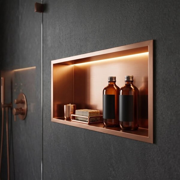 Süllyesztett fürdőszobai polc LED 30x60 brush copper