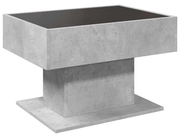 Betonszürke szerelt fa dohányzóasztal LED-del 70 x 50 x 45 cm