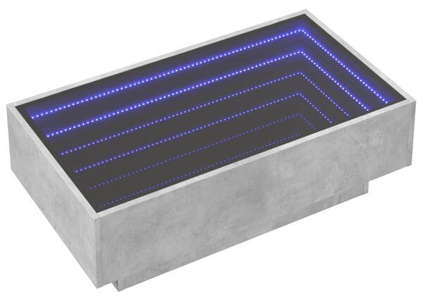 Betonszürke szerelt fa dohányzóasztal LED-del 90 x 50 x 30 cm