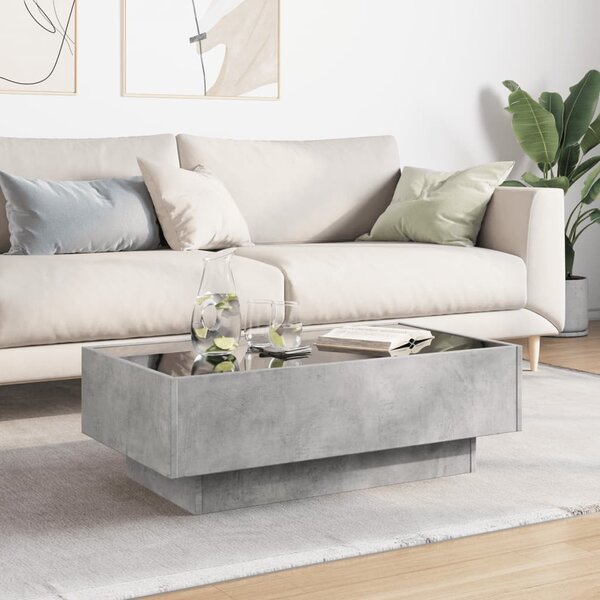 Betonszürke szerelt fa dohányzóasztal LED-del 90 x 50 x 30 cm