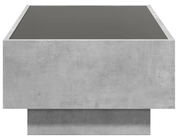 Betonszürke szerelt fa dohányzóasztal LED-del 90 x 50 x 30 cm