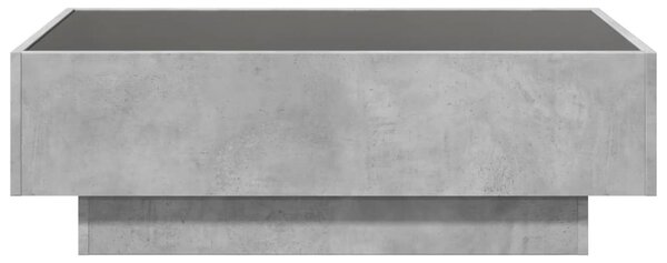 Betonszürke szerelt fa dohányzóasztal LED-del 90 x 50 x 30 cm