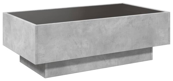 Betonszürke szerelt fa dohányzóasztal LED-del 90 x 50 x 30 cm
