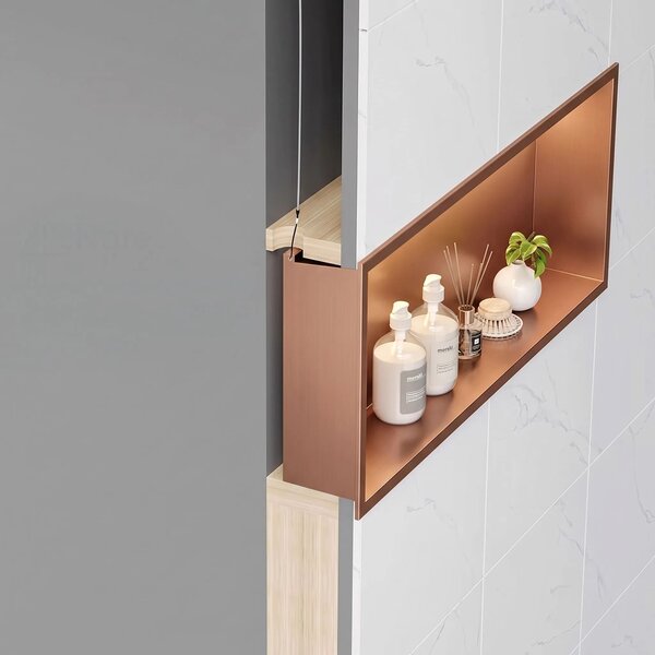 Süllyesztett fürdőszobai polc LED 30x60 brush copper