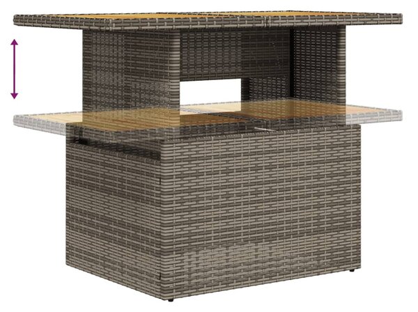 2 részes szürke polyrattan/akácfa kerti kanapészett párnákkal