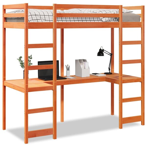 Viaszbarna tömör fenyő galériaágy-keret matrac nélkül 75x190 cm