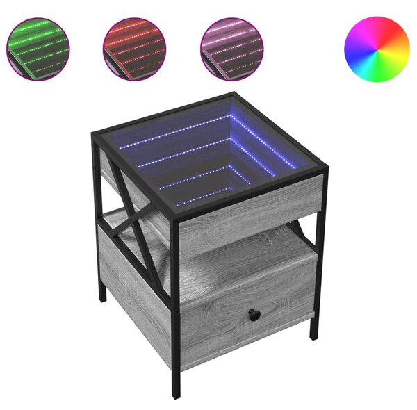 VidaXL szürke sonoma végtelen hatású LED-es éjjeliszekrény 40x40x51 cm