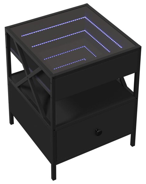 Fekete végtelen hatású LED-es dohányzóasztal 40 x 40 x 51 cm