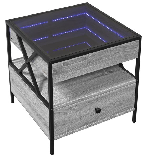 Szürke sonoma végtelen hatású LED-es dohányzóasztal 50x50x51 cm