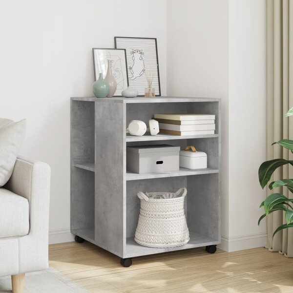 Betonszürke szerelt fa kisasztal kerekekkel 55 x 60 x 78 cm