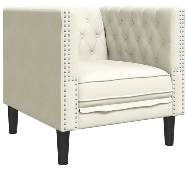 Krémszínű bársony Chesterfield kanapéfotel