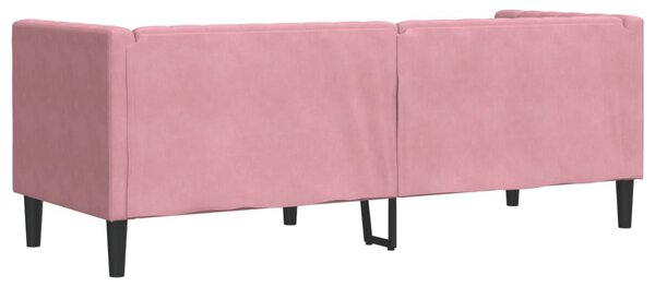 3 személyes rózsaszín bársony Chesterfield kanapé párnákkal