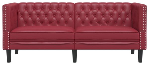 Kétszemélyes bordó műbőr Chesterfield kanapé