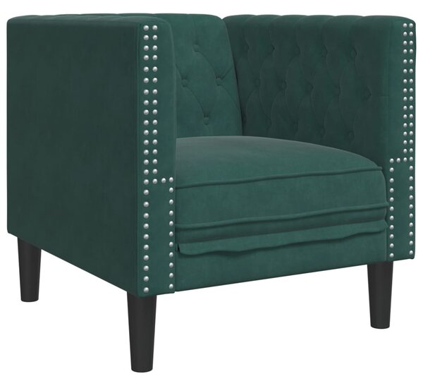 Sötétzöld bársony Chesterfield kanapéfotel