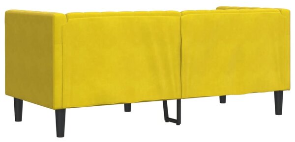 2 személyes sárga bársony Chesterfield kanapé hengerpárnákkal