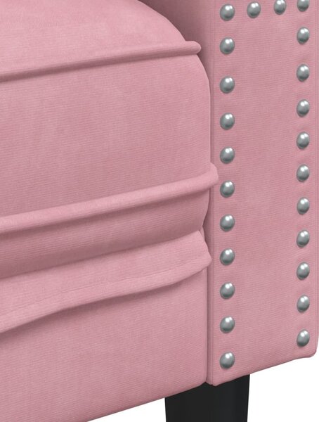 3 személyes rózsaszín bársony Chesterfield kanapé párnákkal
