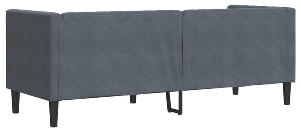3 személyes sötétszürke bársony Chesterfield kanapé párnákkal