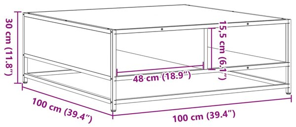 Füstös tölgy szerelt fa és fém dohányzóasztal 100 x 100 x 30 cm