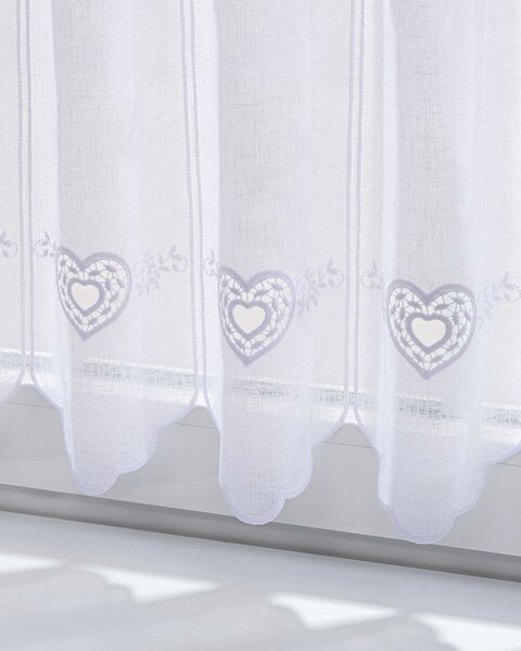 Jacquard szív mintás vitrázsfüggöny 40 cm magas méteráru